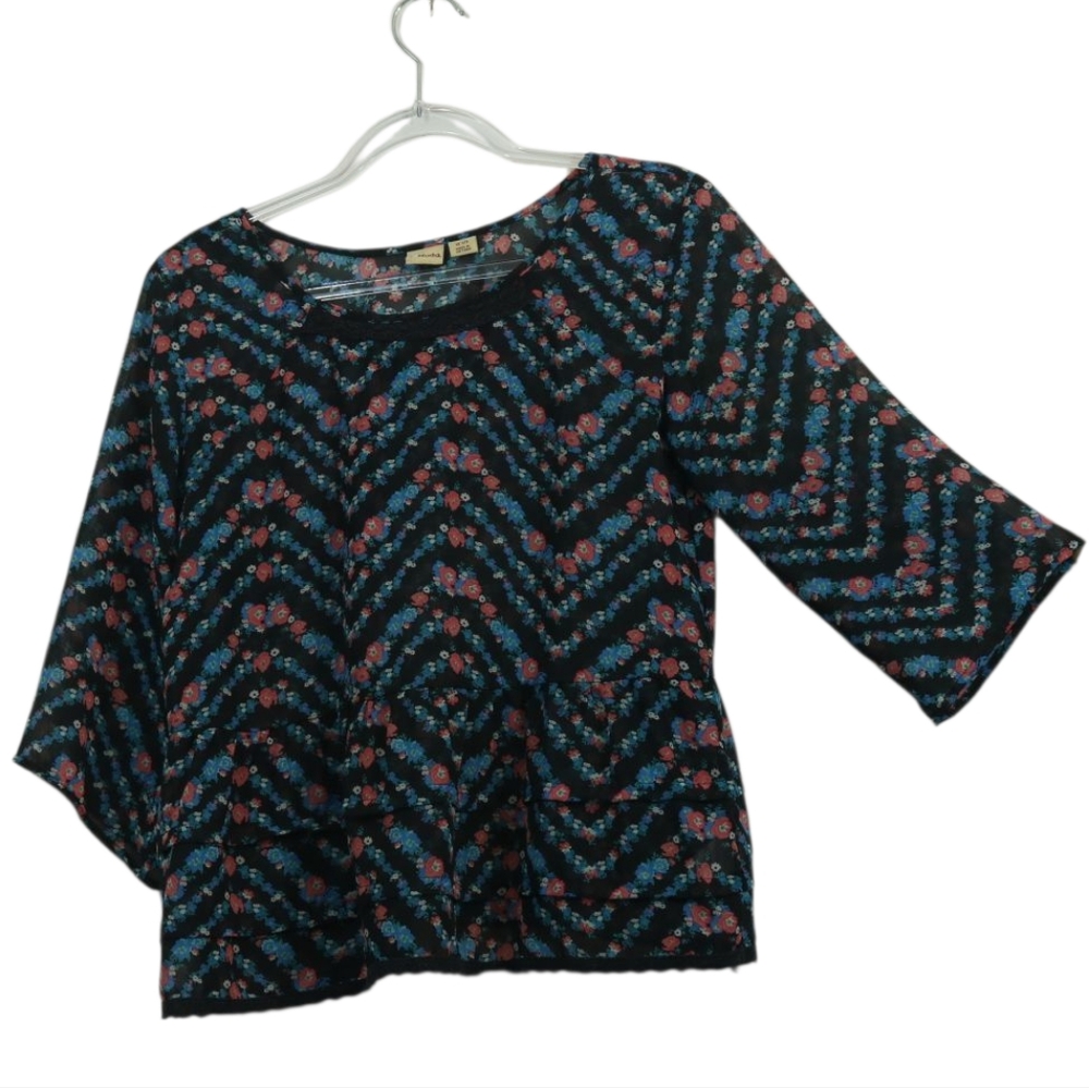 Mudd Girls Chiffon Floral Printed Crochet Tiered Peplum Top